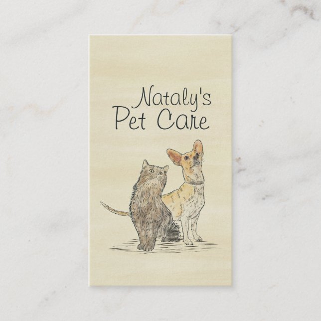 Carte De Visite Illustration de l'aquarelle de chat et de chien mi (Devant)