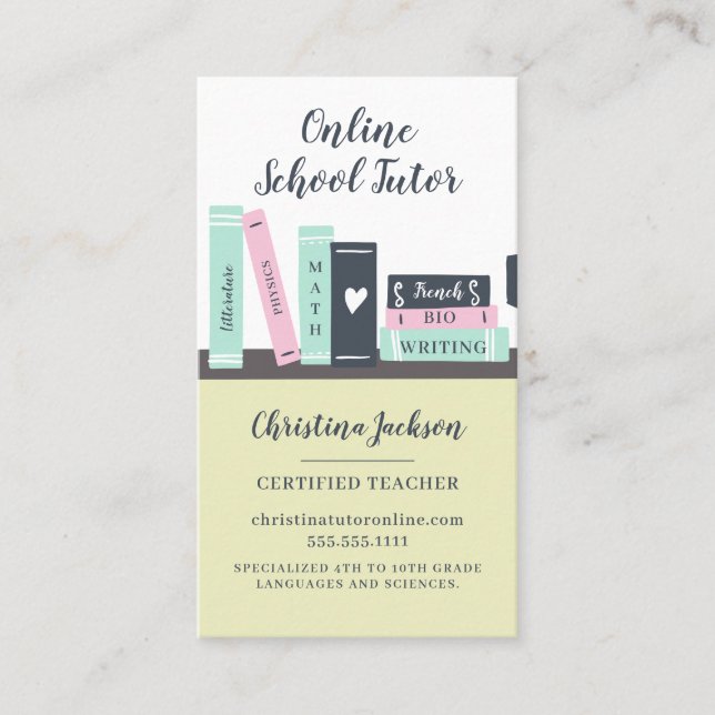 Carte De Visite Illustration de livres mignons pour les élèves des (Devant)