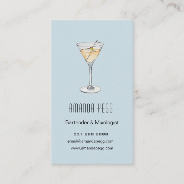 Carte De Visite Illustration de Martini moderne Barman Mixologue (Devant)