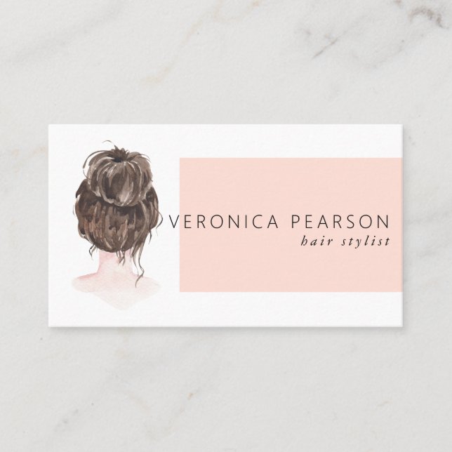 Carte De Visite Illustration de mode de coiffure à l'aquarelle pou (Devant)