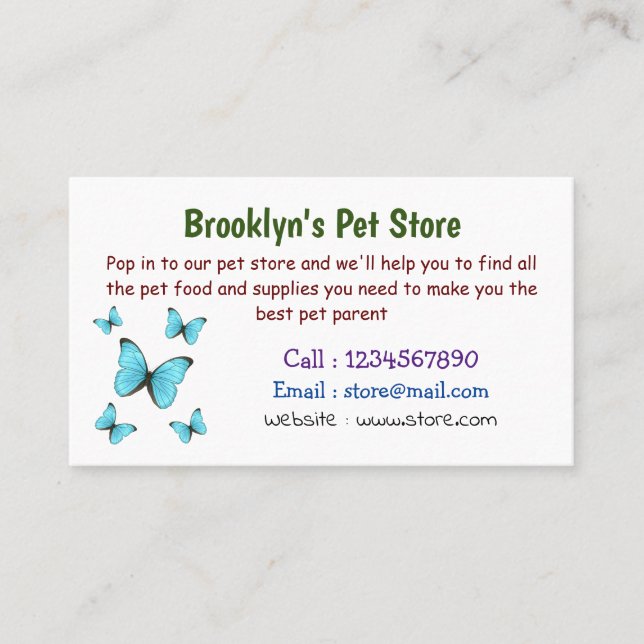 Carte De Visite Illustration de papillons Morpho (Devant)