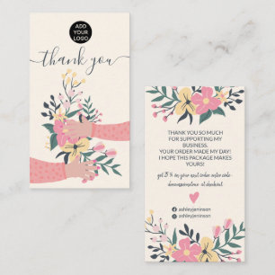 Carte De Visite Illustration des bras fleuris roses Merci