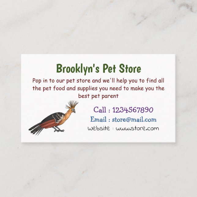 Carte De Visite Illustration d'oiseau Hoatzin (Devant)