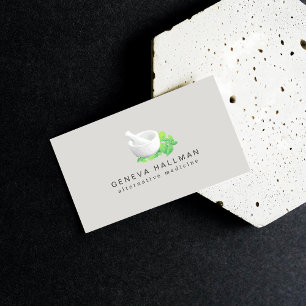 Carte De Visite Illustration du mortier et du pilon Santé naturell