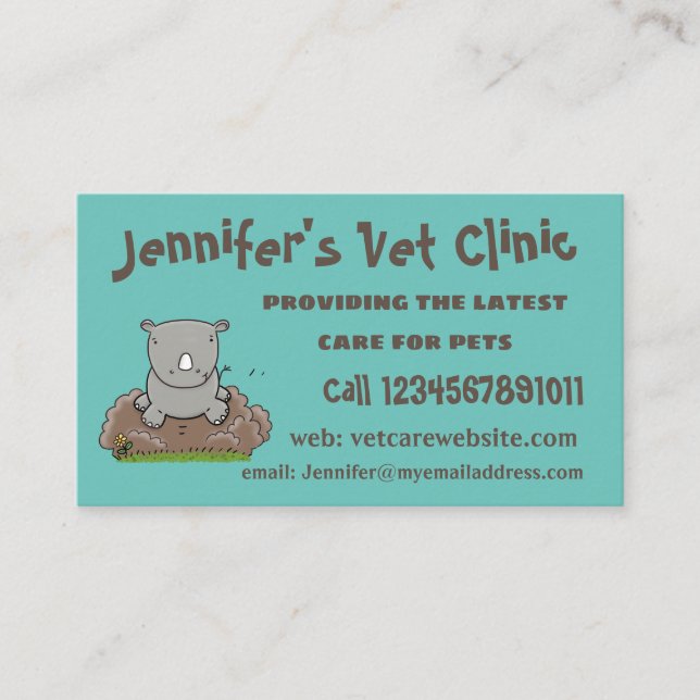 Carte De Visite Illustration d'un petit rhinocéros (Devant)