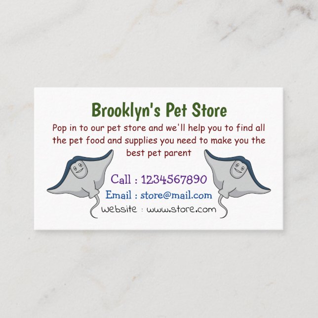 Carte De Visite Illustration d'une caricature de poisson stingray (Devant)