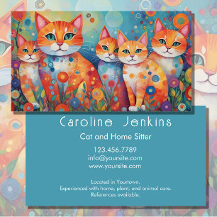 Carte De Visite Illustration fantaisiste de chats colorés et de fl