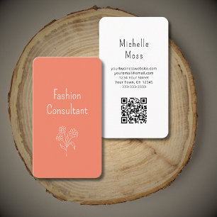 Carte De Visite Illustration Fleur sauvage simple Boho Peach QR co