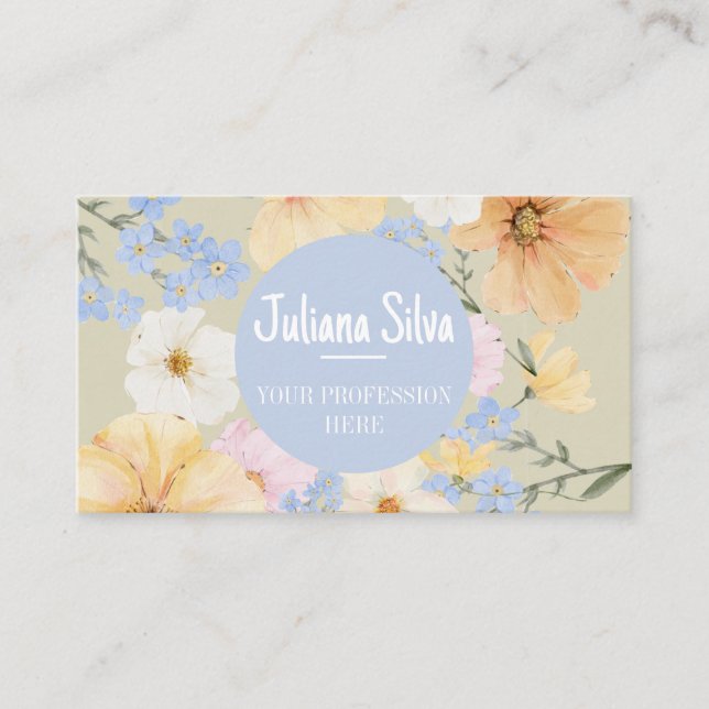 Carte De Visite Illustration florale d'aquarelle avec QR (Devant)