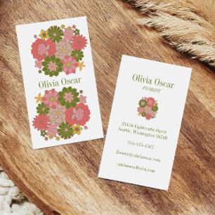 Carte De Visite Illustration florale rose boho de fleurs colorées