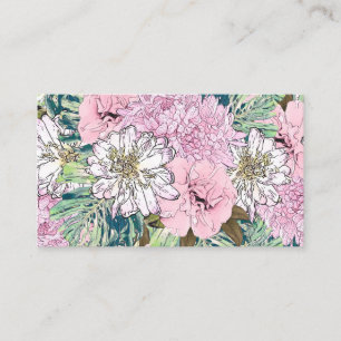 Carte De Visite Illustration florale rose et blanche de mignonne f