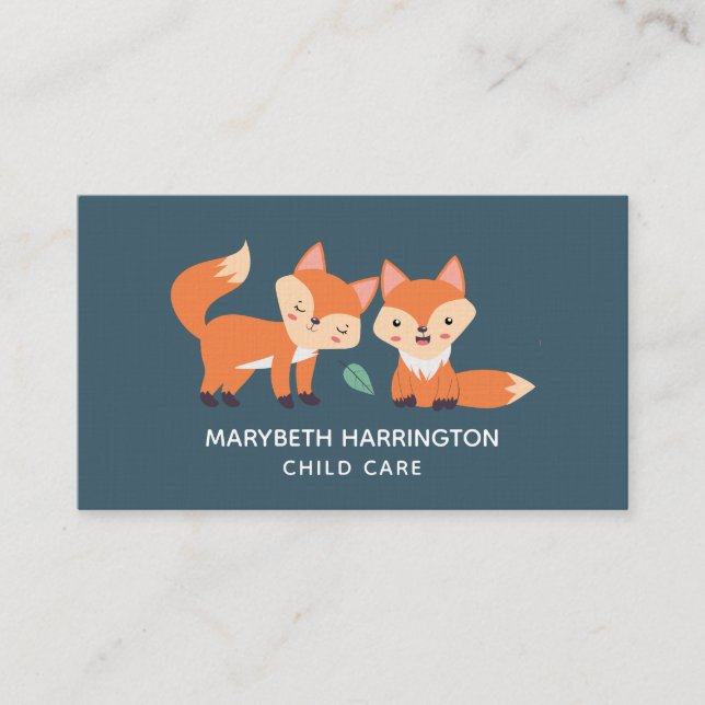 Carte De Visite Illustration graphique de renards orange mignons (Devant)