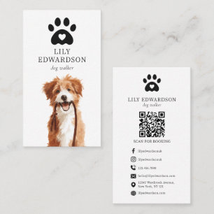 Carte De Visite Illustration mignonne Code QR empreinte de patte d