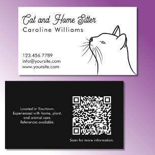 Carte De Visite Illustration minimaliste de chat noir et blanc ave