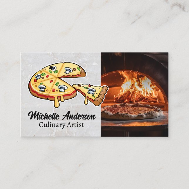 Carte De Visite Illustration Pizza Pie | Four en brique (Devant)