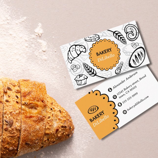 Carte De Visite Illustrations de pain de boulangerie (Bakery Bread Illustrations Business Card)