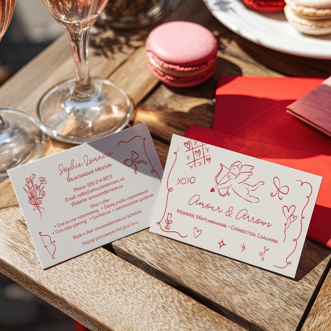 Carte De Visite Illustrations Rétro Amour Coach de Rencontre en Li (Retro Love Illustrations Matchmaking Dating Coach Business Card)