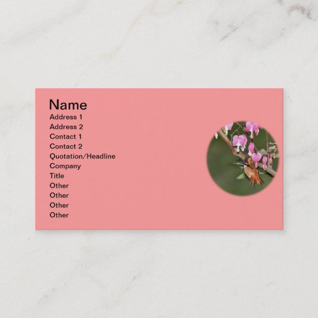 Carte De Visite Image de colibri et de fleurs (Devant)