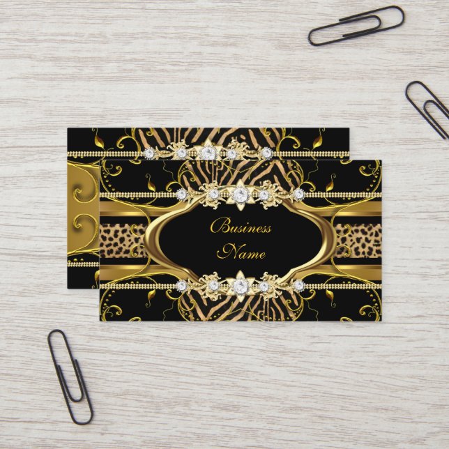 Carte De Visite Image de look bijou zèbre léopard noir or (Devant/Arrière en situation)