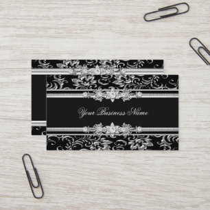 Carte De Visite Image élégante en Damassé Argent Noir Bijou