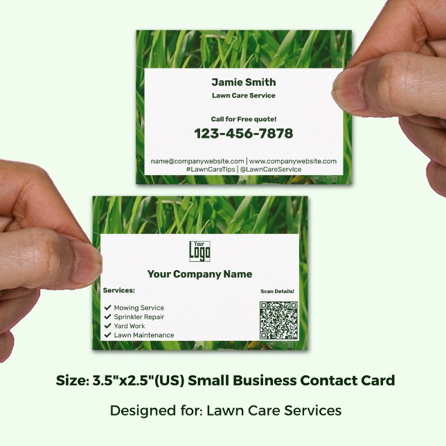 Carte De Visite Image Grass personnalisée Green White Logo CTA Lis (Custom Grass Image Green White Logo CTA List QR Business Card, Mighty Size: 3.5"x2.5" (US))