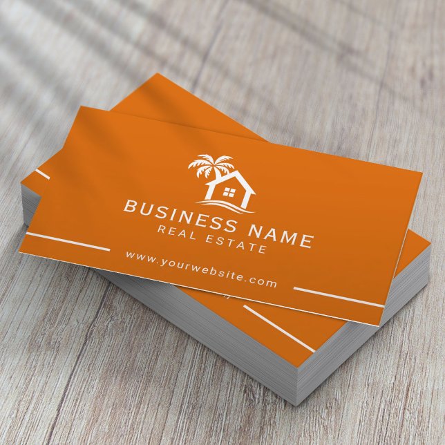 Carte De Visite Immobilier Agent Beach House Logo Orange (Créateur téléchargé)