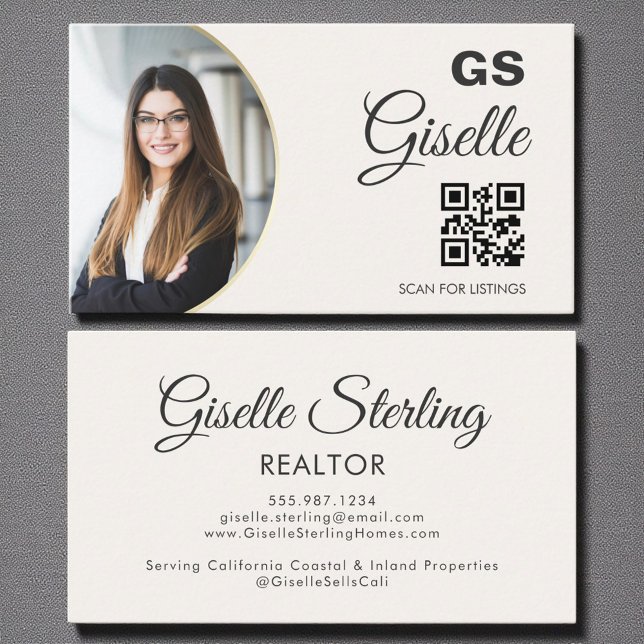 Carte De Visite Immobilier Agent Neutre QR Code photo (Créateur téléchargé)