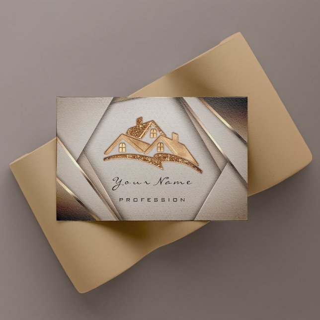 Carte De Visite Immobilier Appartements hypothécaires Accueil Or (Real Estate Apartments Mortgages Home Gold Business Card)