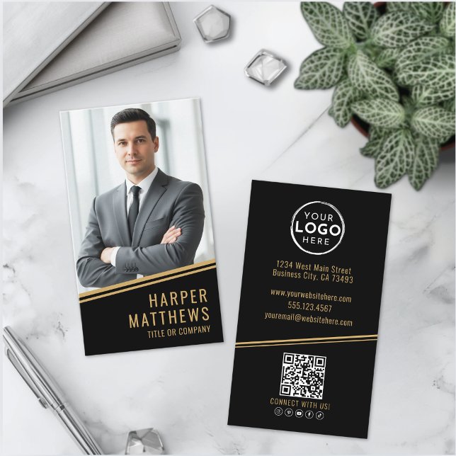 Carte De Visite Immobilier Chic Or Noir (Black Gold Chic Real Estate Business Card )