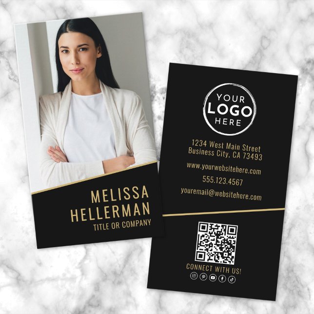 Carte De Visite Immobilier Chic Or Noir (Black Gold Chic Real Estate Business Card)