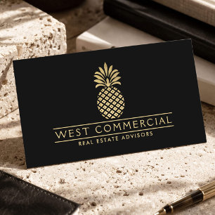 Carte De Visite Immobilier Commercial Gold Pineapple Luxe Noir