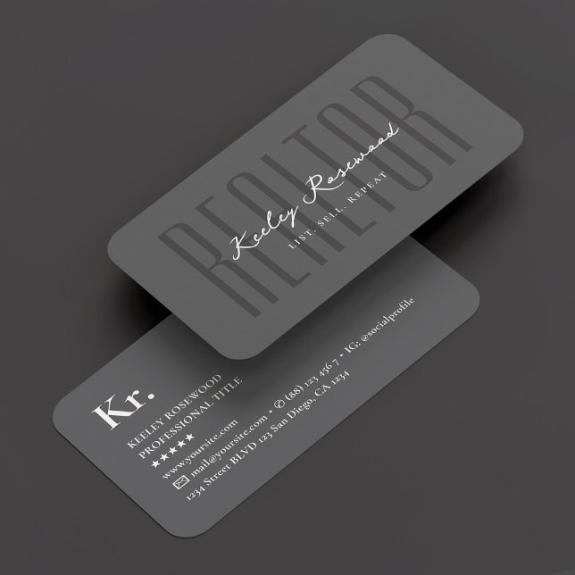 Carte De Visite Immobilier de logement minimal Gris (Minimal Realtor Real Estate Mortgage Dark Grey Business Card
)