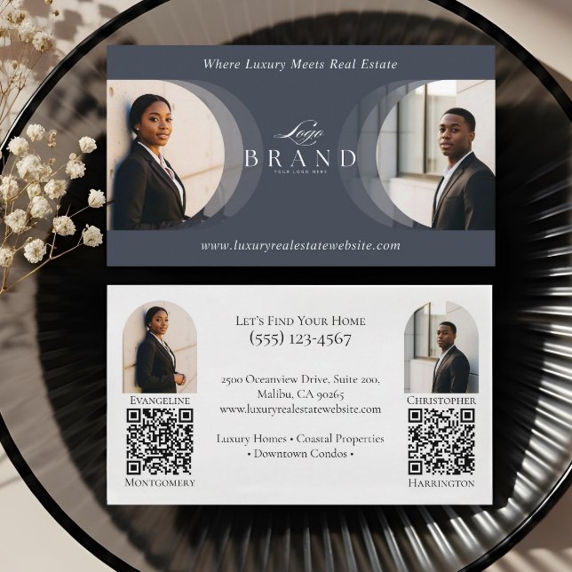 Carte De Visite Immobilier de luxe de qualité, agent double profes (Luxury Classy Dual Agent Professional Real Estate Business Card)