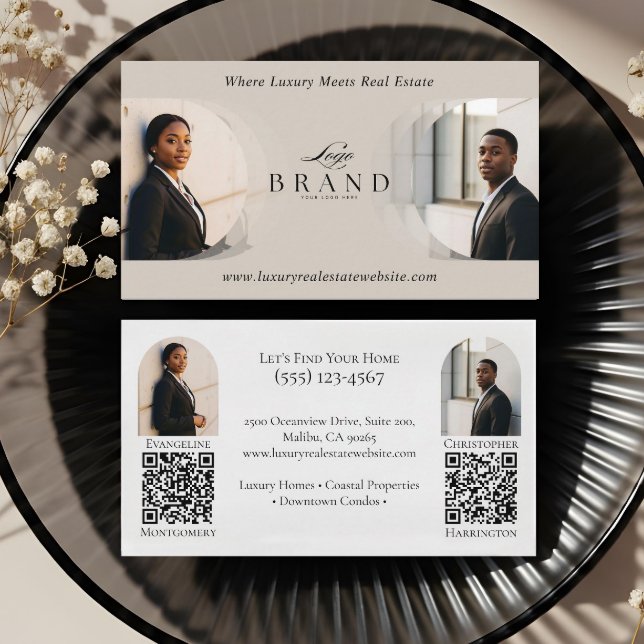 Carte De Visite Immobilier de Luxe et de Prestige, Agent Double et (Luxury Classy Dual Agent Professional Real Estate Business Card)