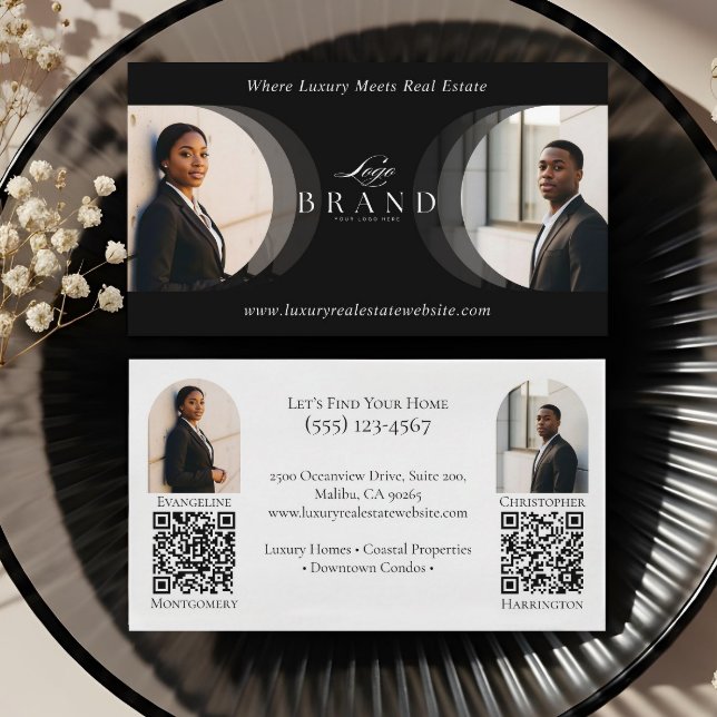 Carte De Visite Immobilier de Luxe et de Prestige pour les Profess (Luxury Classy Dual Agent Professional Real Estate Business Card)