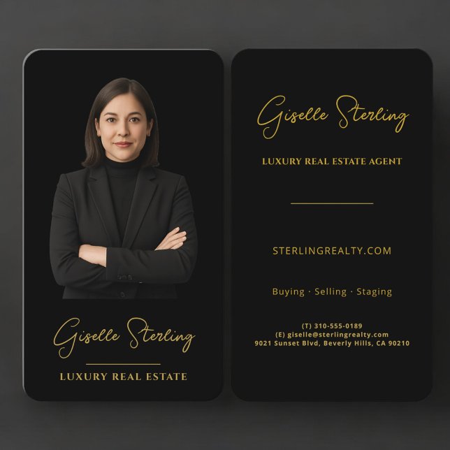 Carte De Visite Immobilier de Luxe Professionnel Or Noir  (Créateur téléchargé)
