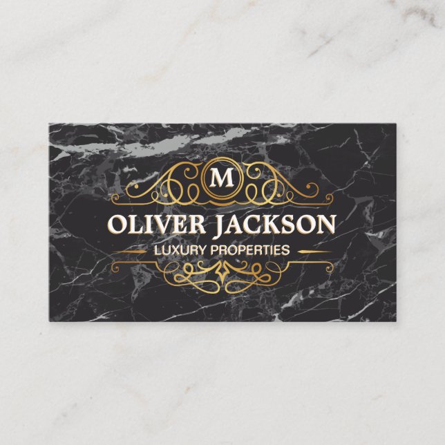 Carte De Visite Immobilier | Eléments or | Marbre noir (Devant)