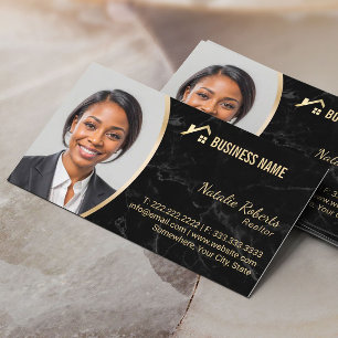Carte De Visite Immobilier Gold House Logo Realtor Marble Photo