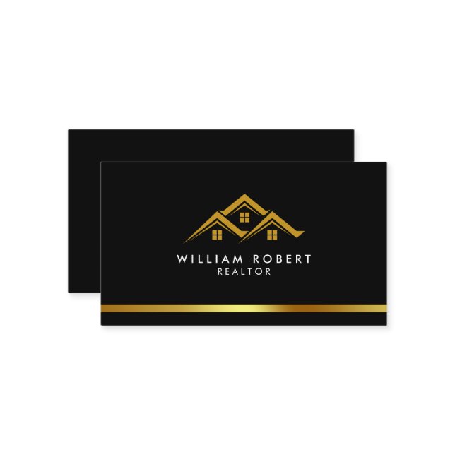 Carte De Visite Immobilier Golden House Logo Moderne Realtor (Devant/Arrière en situation)