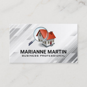 Carte De Visite Immobilier Logo Maison Loupe