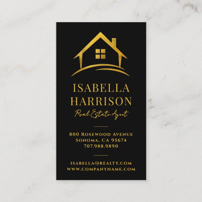 Carte De Visite Immobilier Luxe Logo Or Noir (Devant)