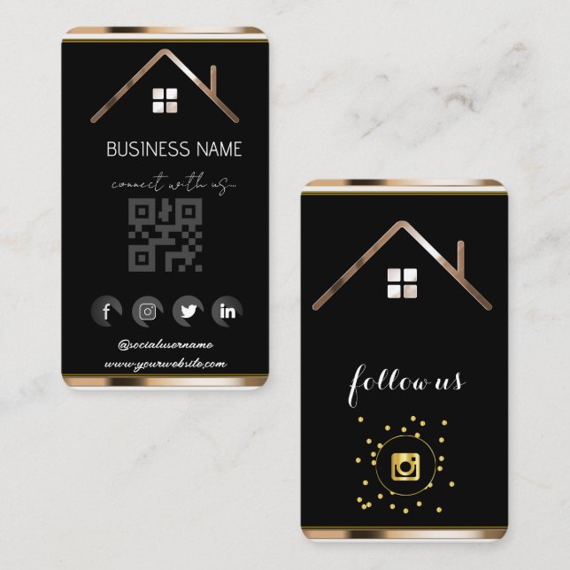 Carte De Visite Immobilier - Médias sociaux Code QR (Devant / Derrière)