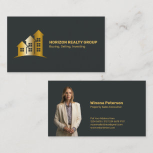 Carte De Visite Immobilier moderne avec photo et logo Gold House