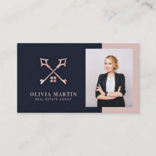 Carte De Visite Immobilier Navy & Blush Photo