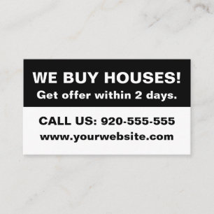 Carte De Visite Immobilier Noir & Blanc Realtor Nous Achetons Mais