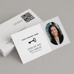 Carte De Visite Immobilier photo professionnelle QR code clé logo