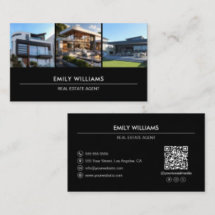 Carte De Visite Immobilier Photo QR Réseaux Sociaux Noir