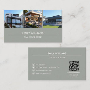 Carte De Visite Immobilier Photo QR Social Media Sage Green