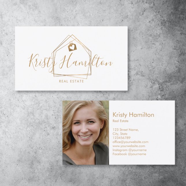 Carte De Visite immobilier professionnel maison immobilier immobil (gold house realtor logo business card)