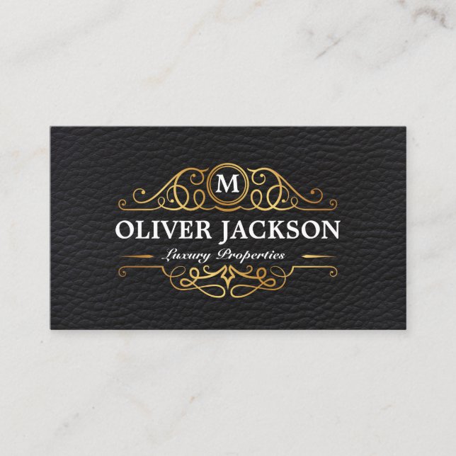Carte De Visite Immobilier | Propriétés de Luxe en Or | Cuir (Devant)